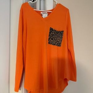 Tangerine Long Sleeve Leopard Pocket